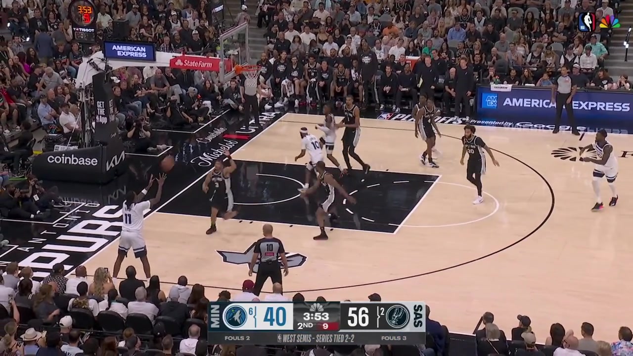 Naz Reid drives and tries to score a tough shot over Victor Wembanyama