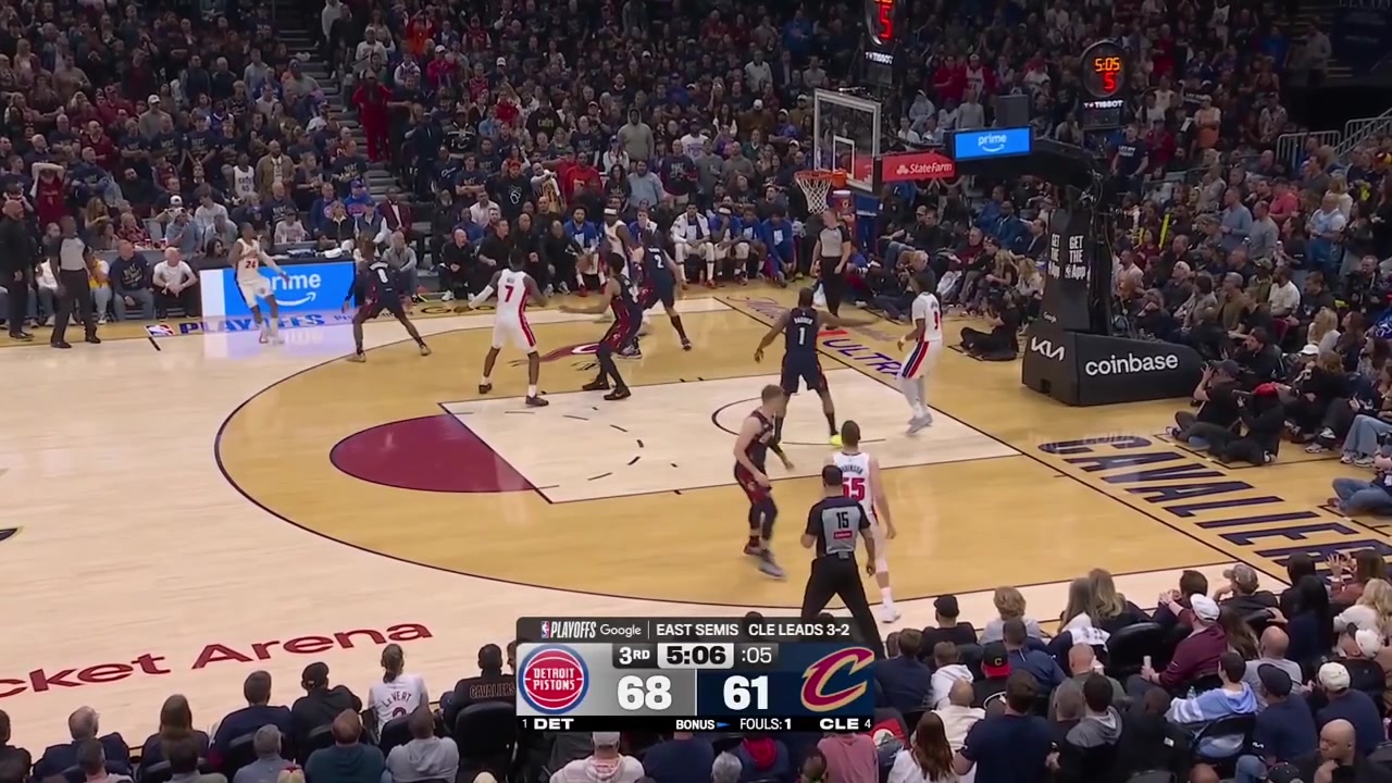 Paul Reed recovers the offensive rebound then Duncan Robinson recovers the recovered ball to Ausar Thompson who finds Paul Reed who scores the And-1 layup after the ball slowly rotates on the back of the rim for a bit with replays