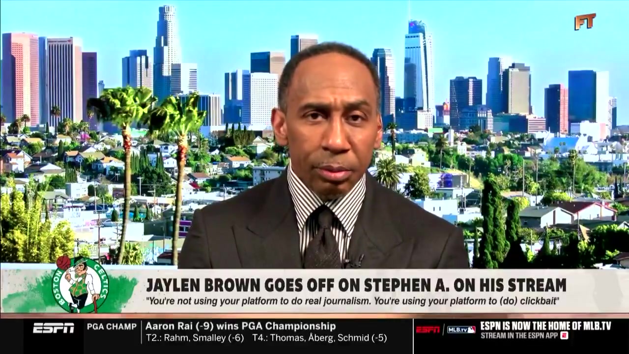 Stephen A responds to Jaylen Brown Get your ass a studio You looking like you in some dungeon in some little room You making 54 million a year get a studio with a director amp a producer Stop being so damn cheap You got the money