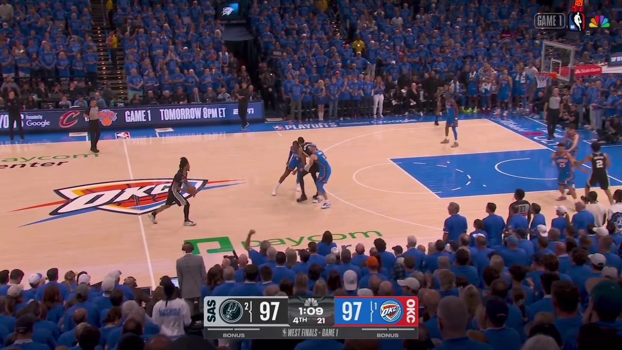 Shai Gilgeous-Alexander unable to score on the 2-on-1 and misses the layupVictor Wembanyama barely got any power to get back on defense but he does getting his 17th rebound of the night9th turnover on Stephon Castle