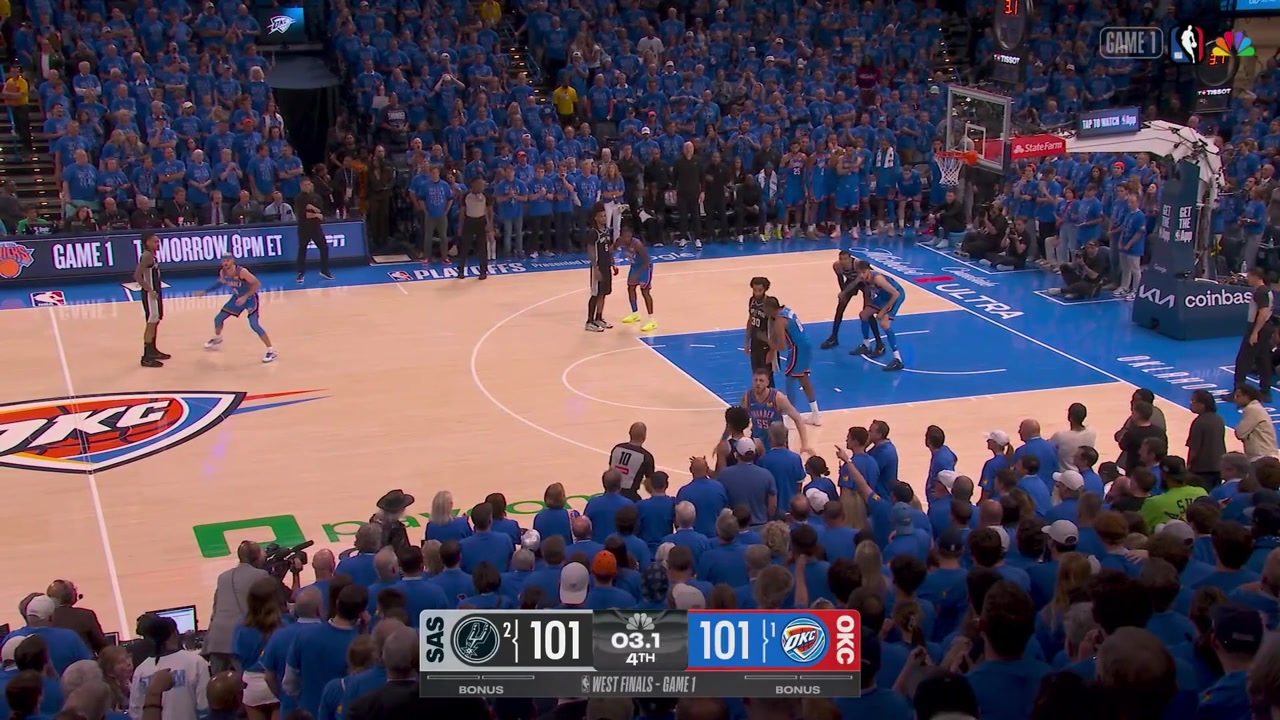 Chet Holmgren with the game-saving block on Victor Wembanyama to send the game to overtime with replaysThe Thunder plays push the camera away