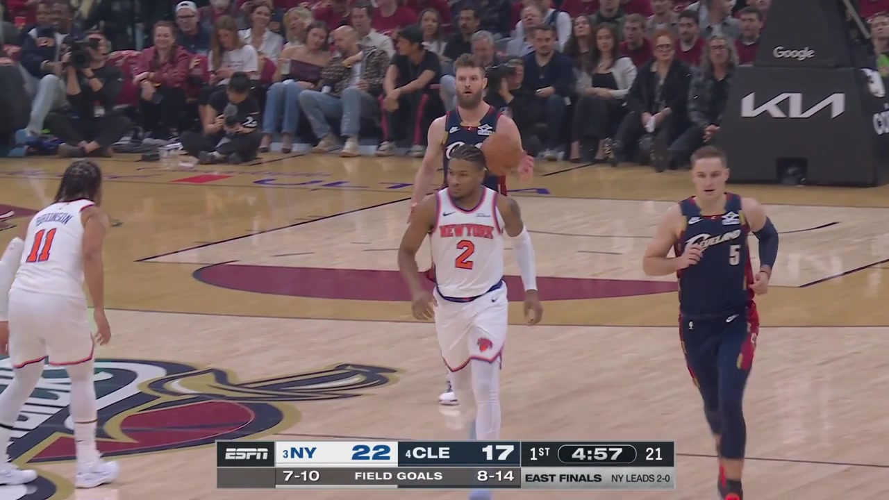 Karl-Anthony Towns blocks the banked layup attempt by Jarrett Allen but gets called for the goaltendingThe Knicks take an early challenge but it was not successful as the ball reached its apex prior to being blocked by KAT The Knicks lost their ability to challenge early on