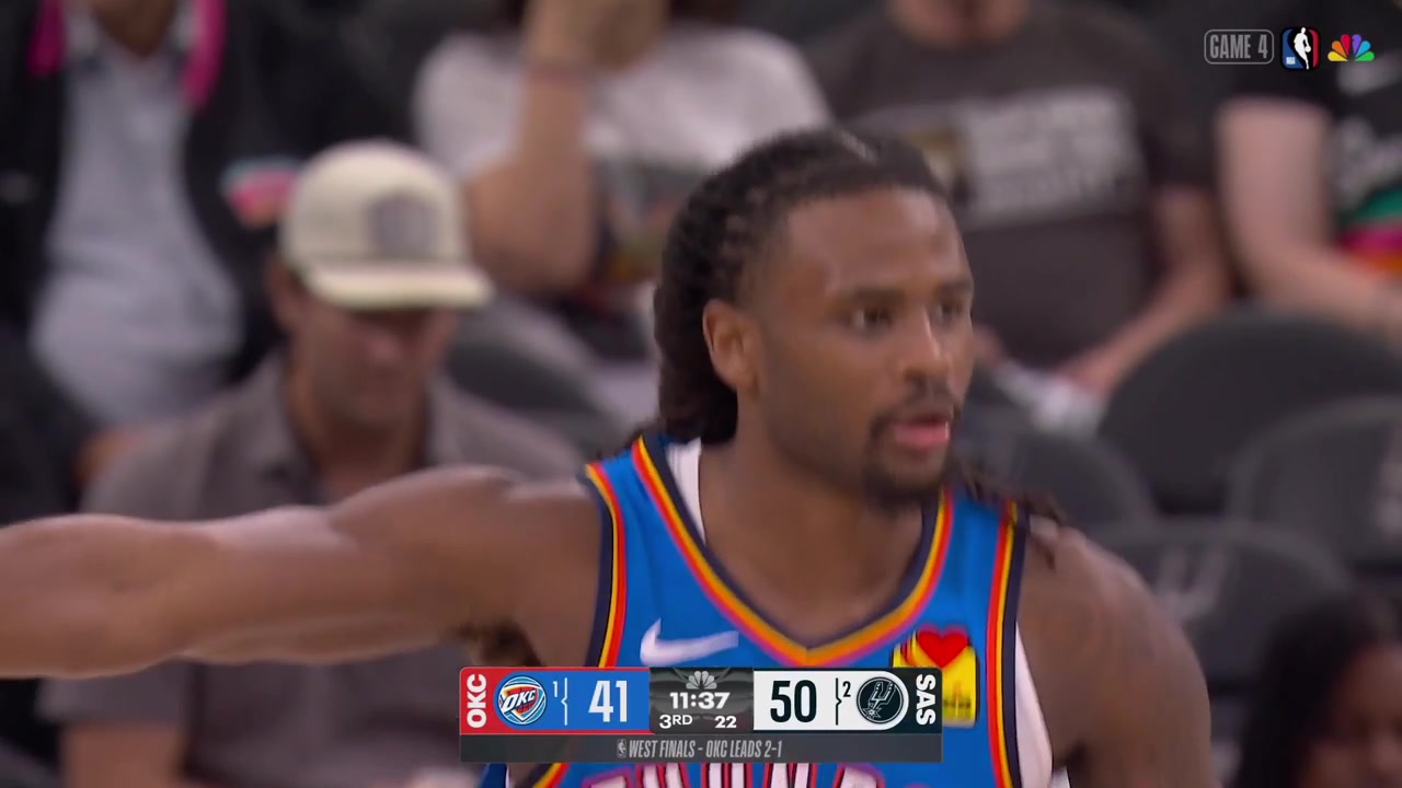 Victor Wembanyama with the alley-oop dunk And-1 on Lu Dort and Isaiah Hartenstein to start the 2nd half off a lob by Stephon Castle with replaysLu Dort receives his early 4th foul and is subbed out25 Points for Wemby after the free throw