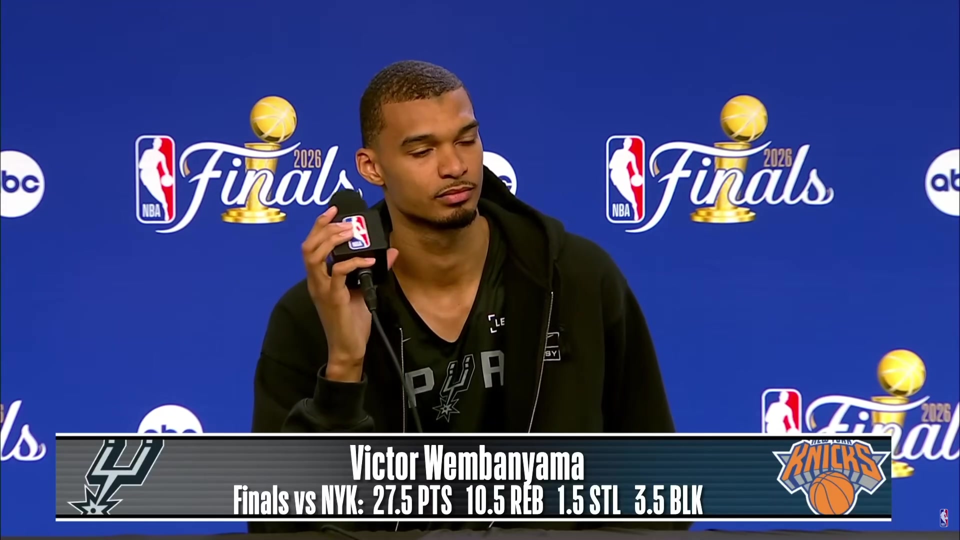 Victor Wembanyama on dealing with the pressure of being down 0-2 in the 2026 NBA Finals I think at the end of the day this is everything that I wished for so there isn't any reason to overthink it or I mean this is what I'm built for