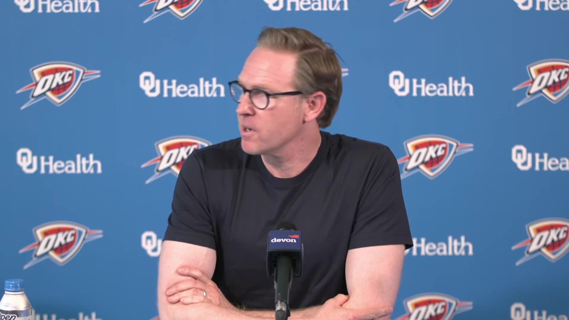 Sam Presti It used 'you get up there you talk about your own team' Now everyone gets up there and they talk about the officials and they discredit the other team on SGA Hes playing against 6 people Hes got 5 defenders and the 6th defender is social media