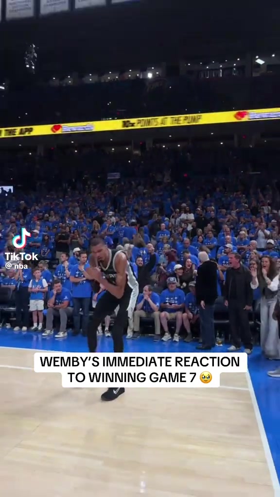 Wemby celebration after game 7 win over the Thunder