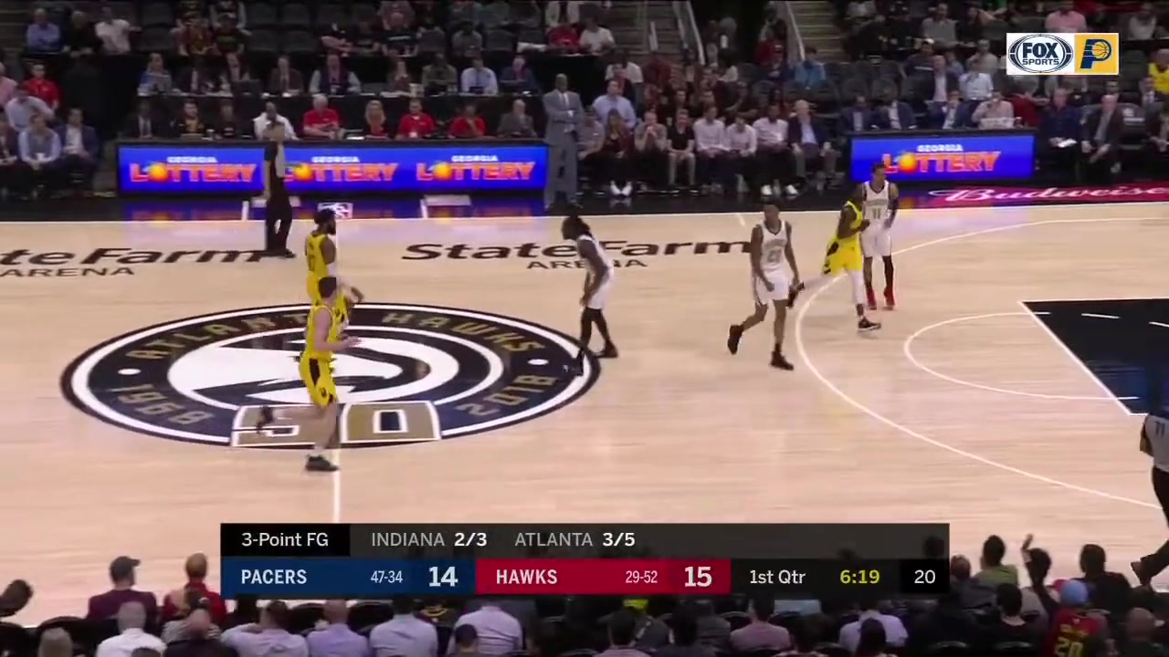 TJ Leaf puts up 28 PTs 10 REB and 2 AST against the Hawks April 10 2019