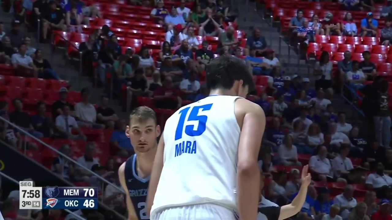 Cameron Boozer scores under the basket on Aday Mara despite the contact
