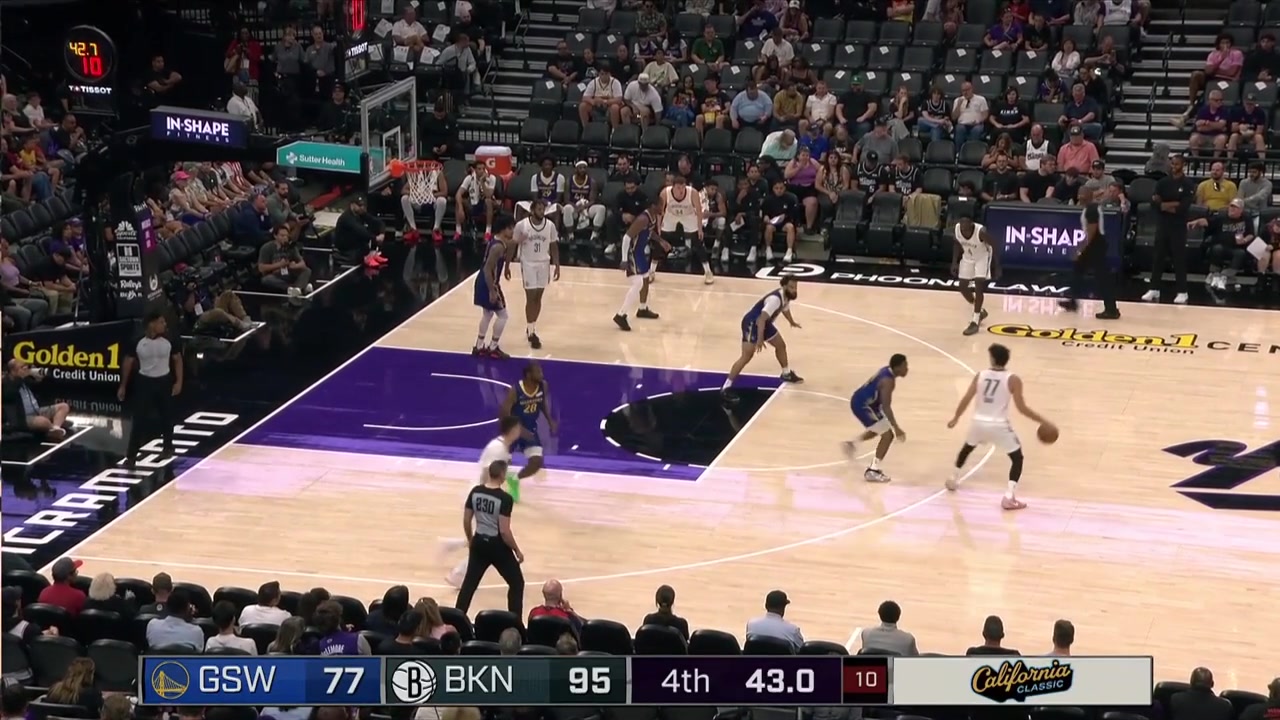 Egor Dmin with the windmill dunk off the steal and the 3 by Ben Saraf prior to