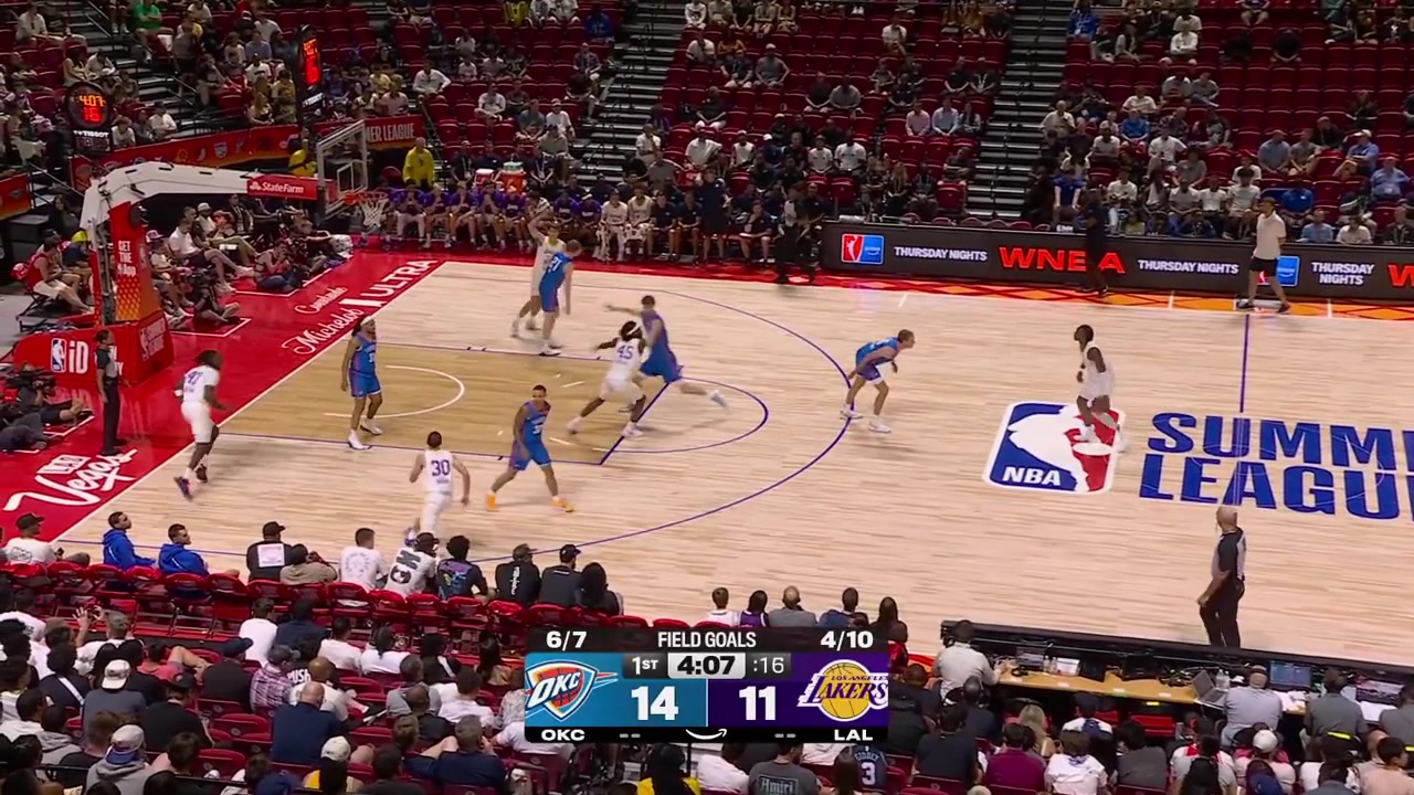 Adou Thiero jumps near the rim for the alley-oop dunk off a lob by William Kyle with replaysDix is hopeless to stop him