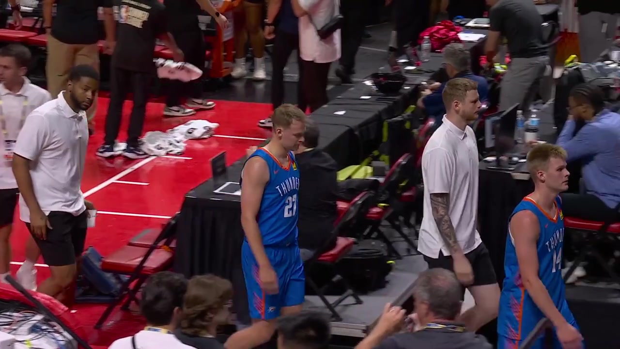 Adou Thiero full postgame interview on the court after a 96-84 win over the Oklahoma City Thunder in a Summer League game in Las VegasThey also showed him replays of his highlights and asked him to say what went through his mind