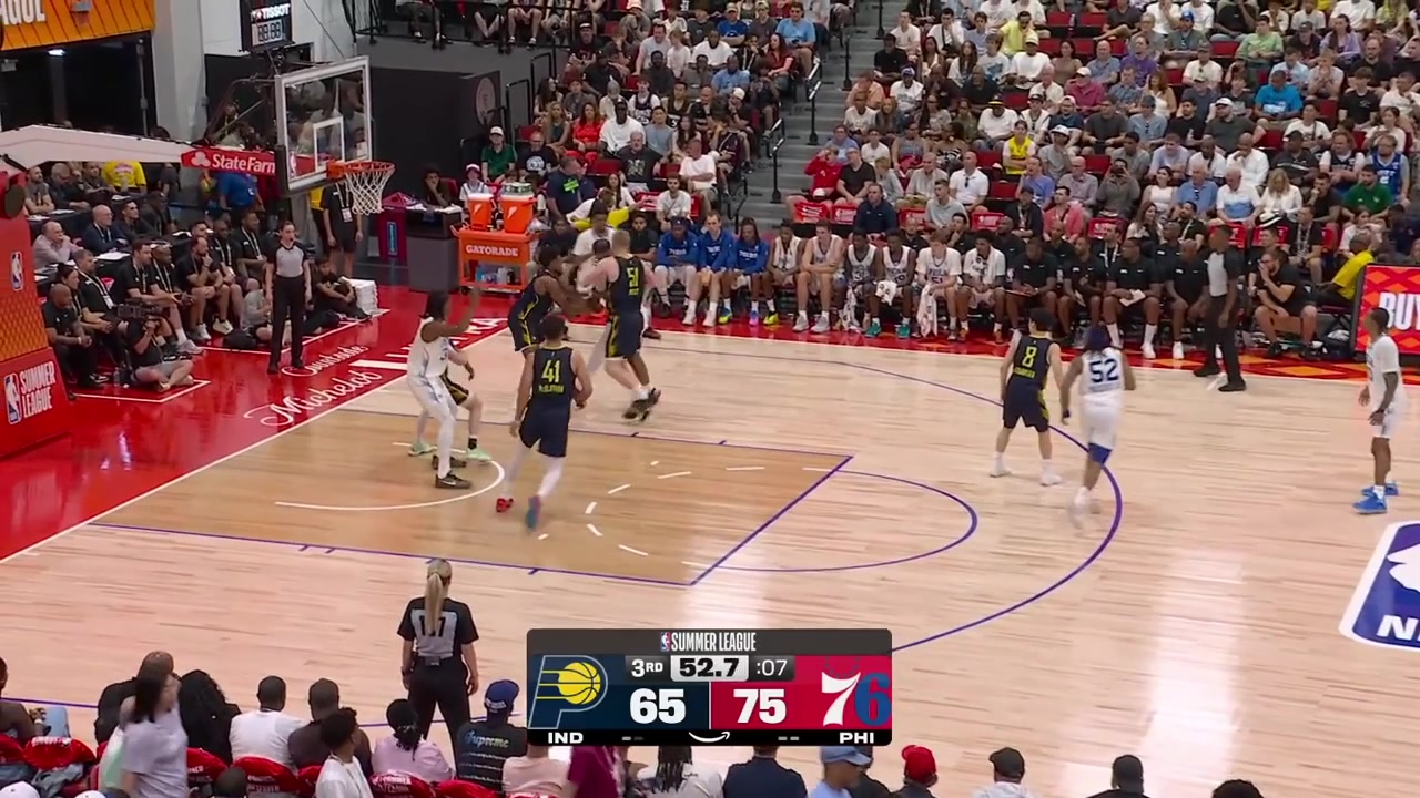 Labaron Philon hits the high arc 3 over Yuki Kawamura and signals the Pacers' bench to be quiet Yuki with a nice pass to Rienk Mast who fails to convertBraden Smith hits the tough running fadeaway at the end of the 3rd quarter while sliding away on the floorA look at hyped Yuki
