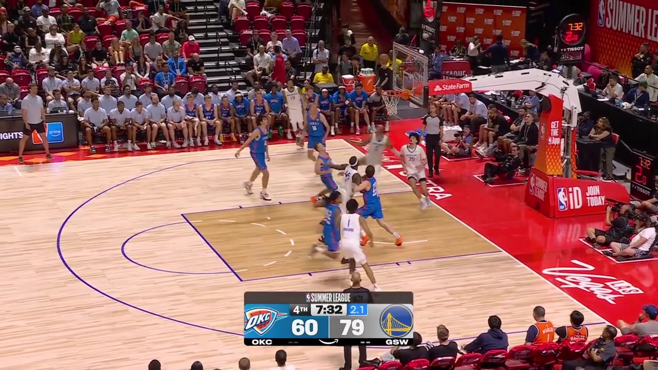 Steven Ashworth with a beautiful long pass over 3 Warriors to Payton Sandfort for the easy layup with replays