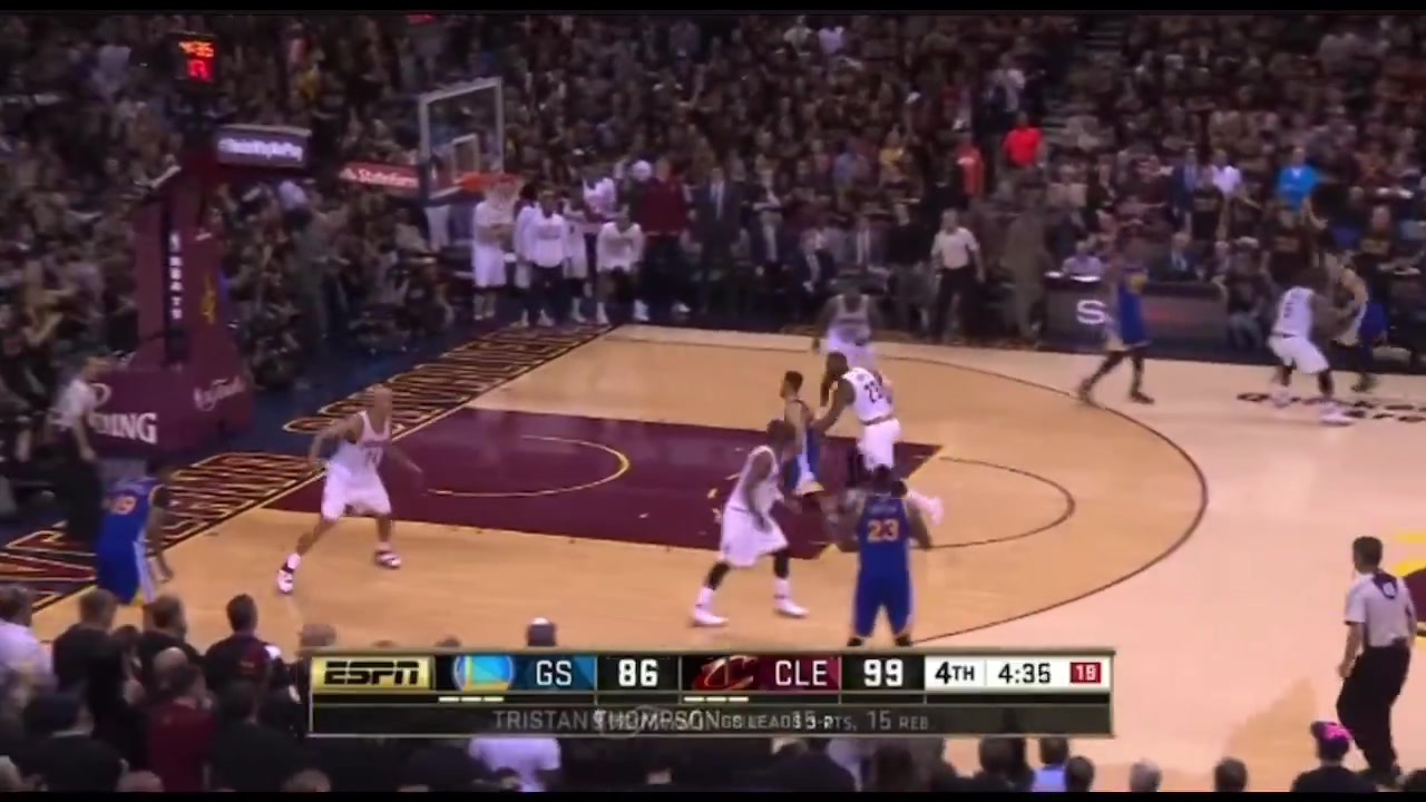 LeBron blocks Steph from behind and lets him know about it
