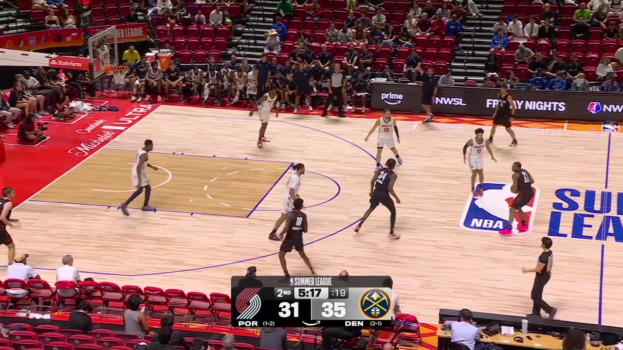 Quincy Olivari turns the ball over makes up for it with a great chasedown block and also gets to bump the Portland Trail Blazers' new head coach Micah Nori who takes the hit like a champ With a replay