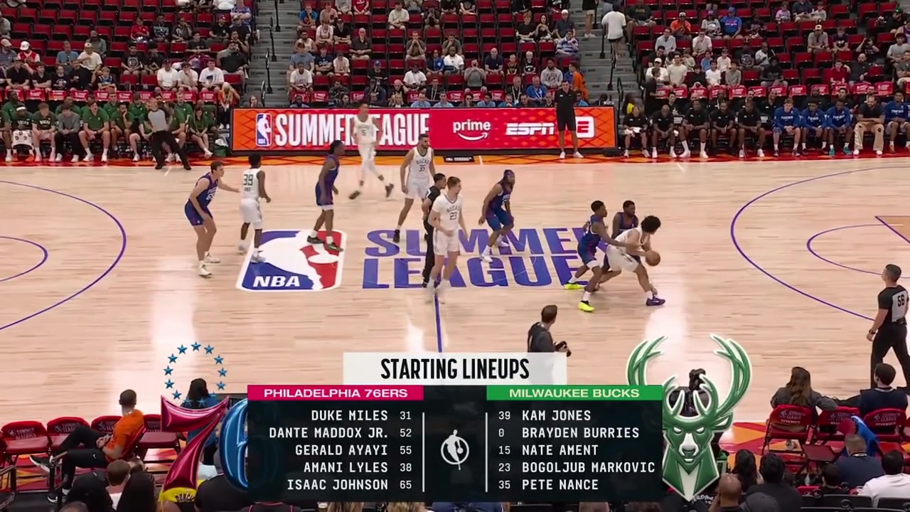 Nate Ament with the layup the 3-pointer the alley-oop dunk and the And-1 finish to give him 9 points in the 1st quarter for the Philadelphia 76ers with replays