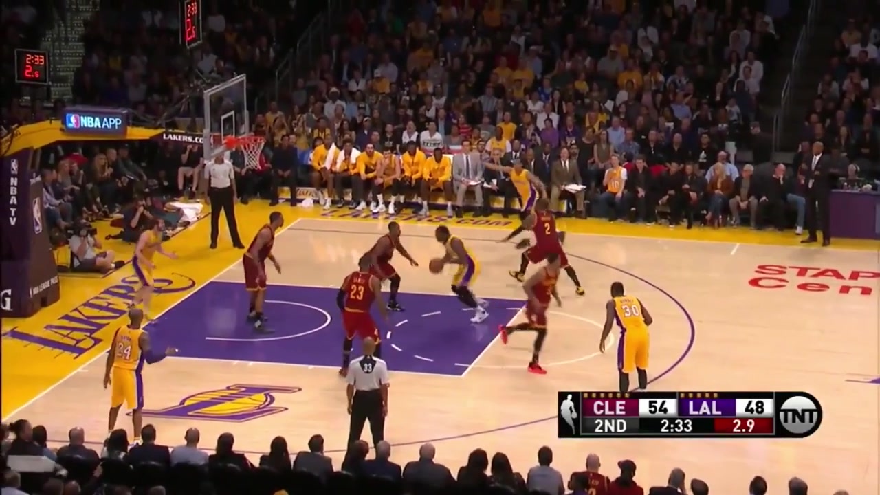 LeBron James with the absurd lefty alley-oop dunk off a lob off the glass by JR Smith with replays 3102016He also stares at his left hand afterward as he barely managed to finish it Multi-broadcast - EN1EN2ES