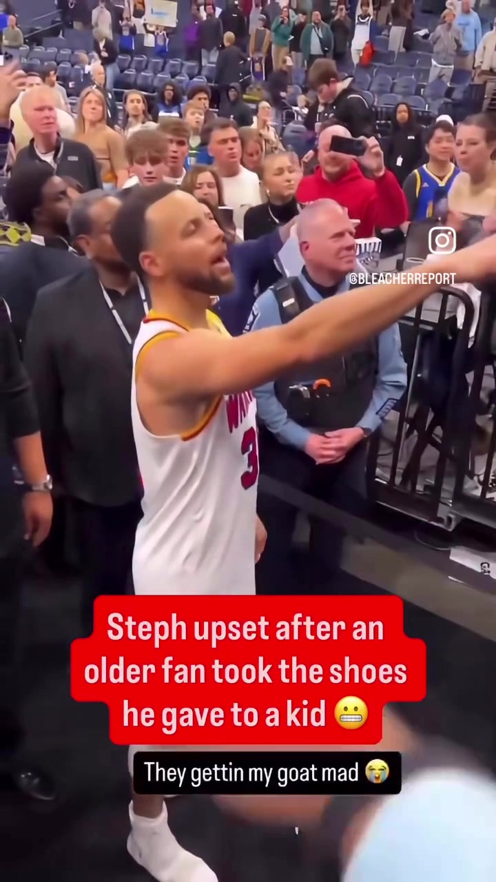 Curry gets mad after at an older fan steals shoes that were meant for a kid