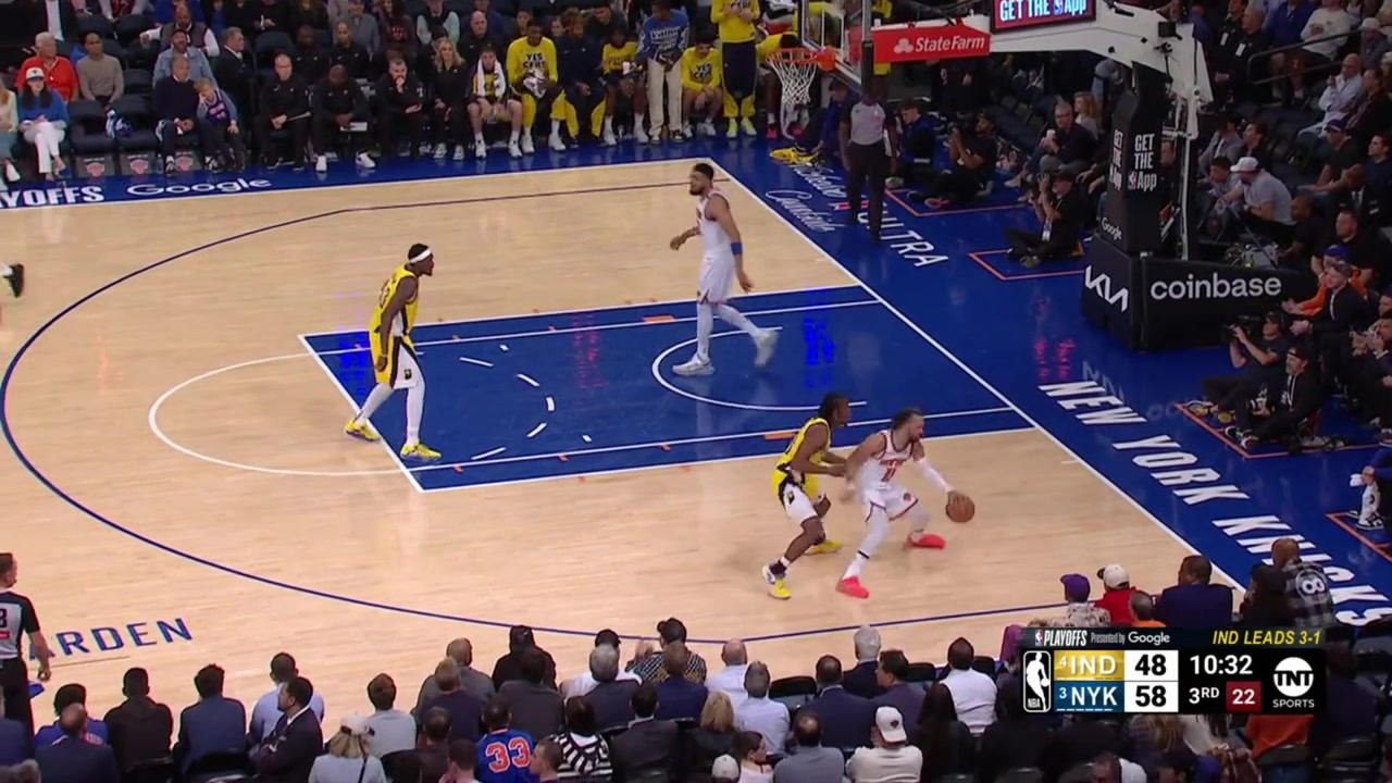 Jalen Brunson with the And-1 with replaysAaron Nesmith was called for the foul