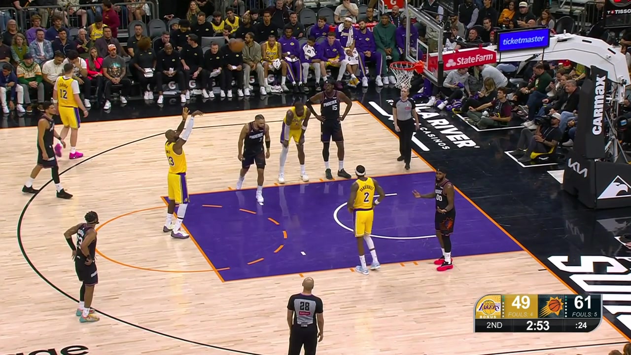 LeBron James makes a free throw and Dillon Brooks daps him LeBron does not like that