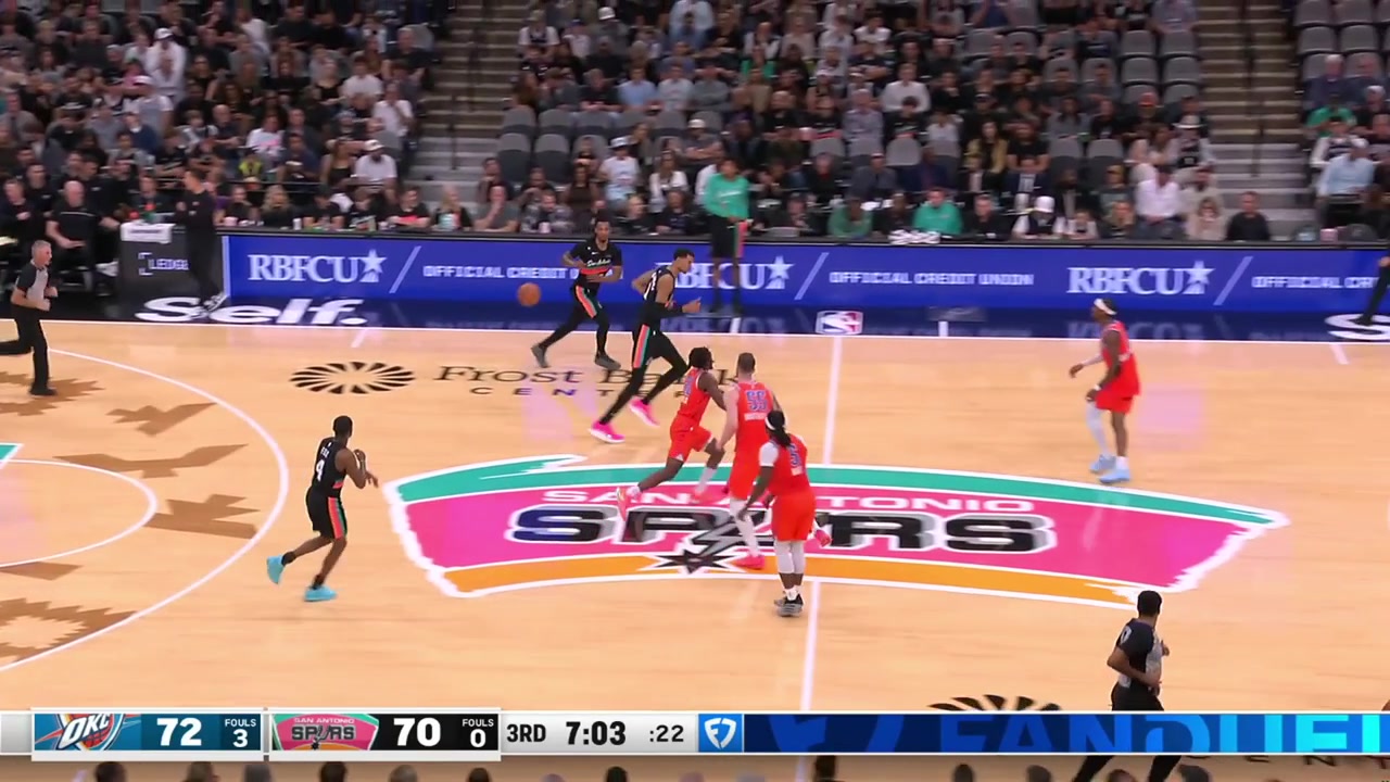 SGA blocks and scores over Victor Wembanyama the Spurs react quickly through Wemby's slick pass to Stephon Castle for the dunk