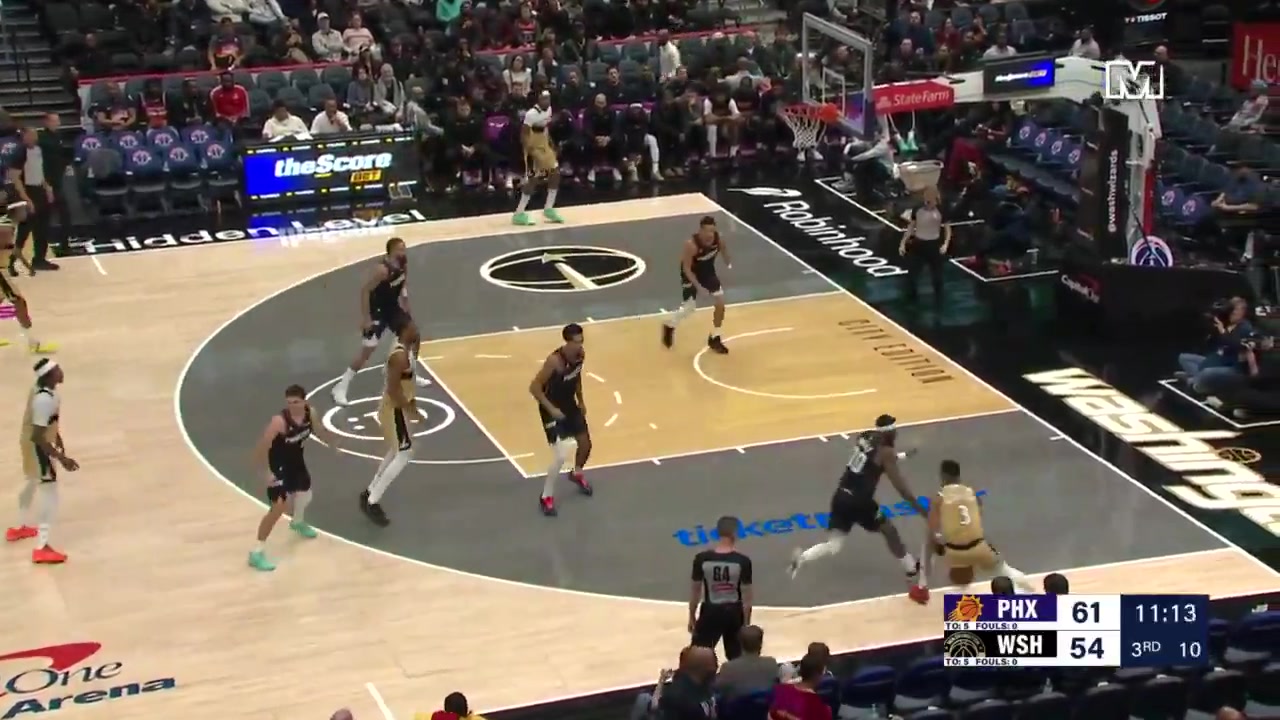 Tre Johnson sends Wizards announcer home with a three from way way out