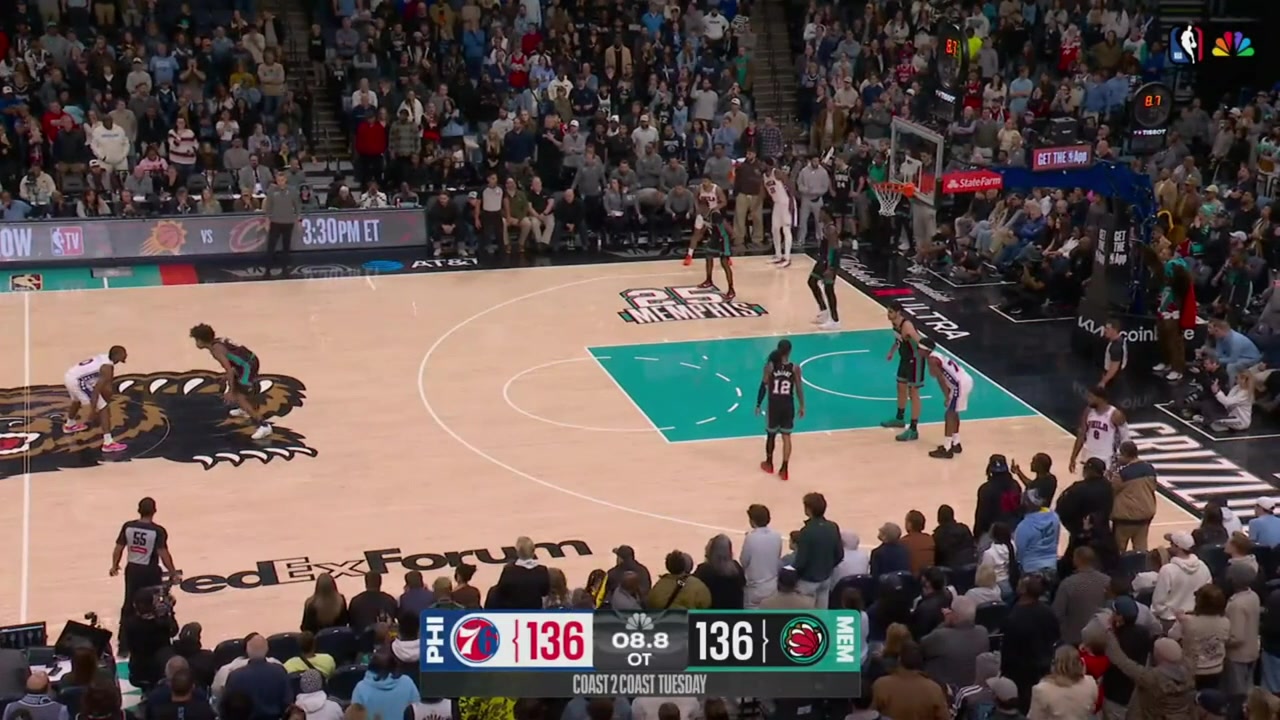 VJ Edgecombe with the game-winner in overtime after hitting a big 3 with 17 seconds remaining in OT with replays