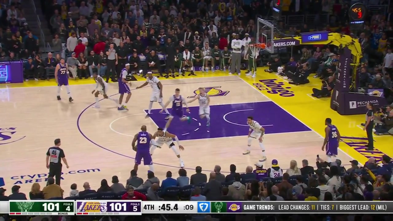 Giannis Antetokoumpo with the chasedown block and the steal on LeBron James to seal the win with replays Bucks and Lakers commentaries