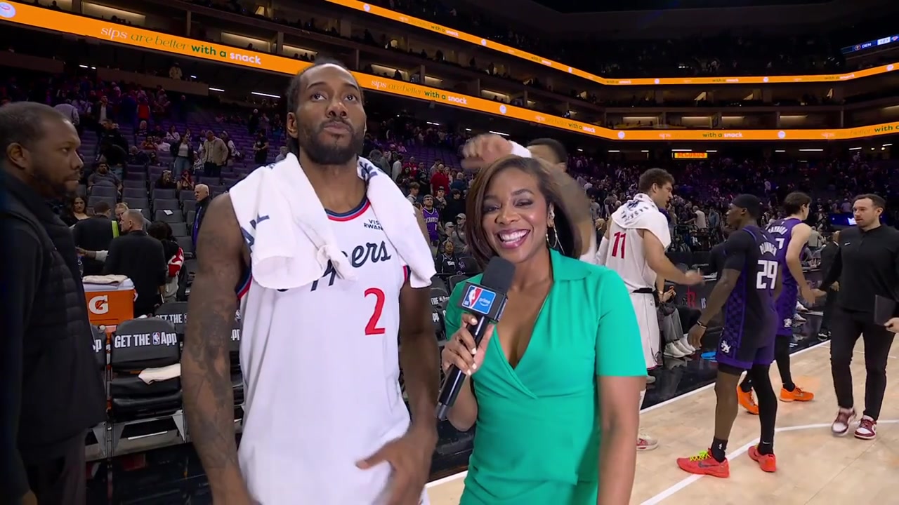 Kawhi Leonard full postgame interview on the court last night after leading the Clippers to a win Kings vs Clippers - 2626