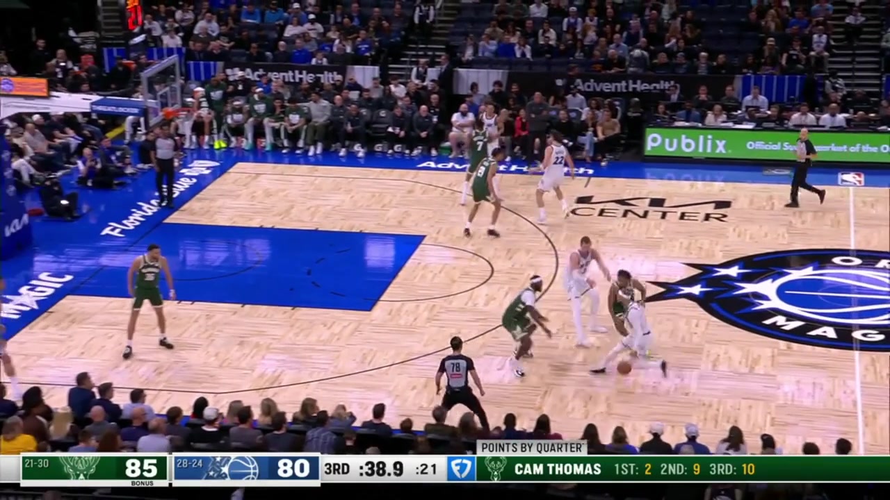 Cam Thomas pulls up for the fast-break three He's erupted for 15 points in the 3rd quarter alone and now has 26 on the night