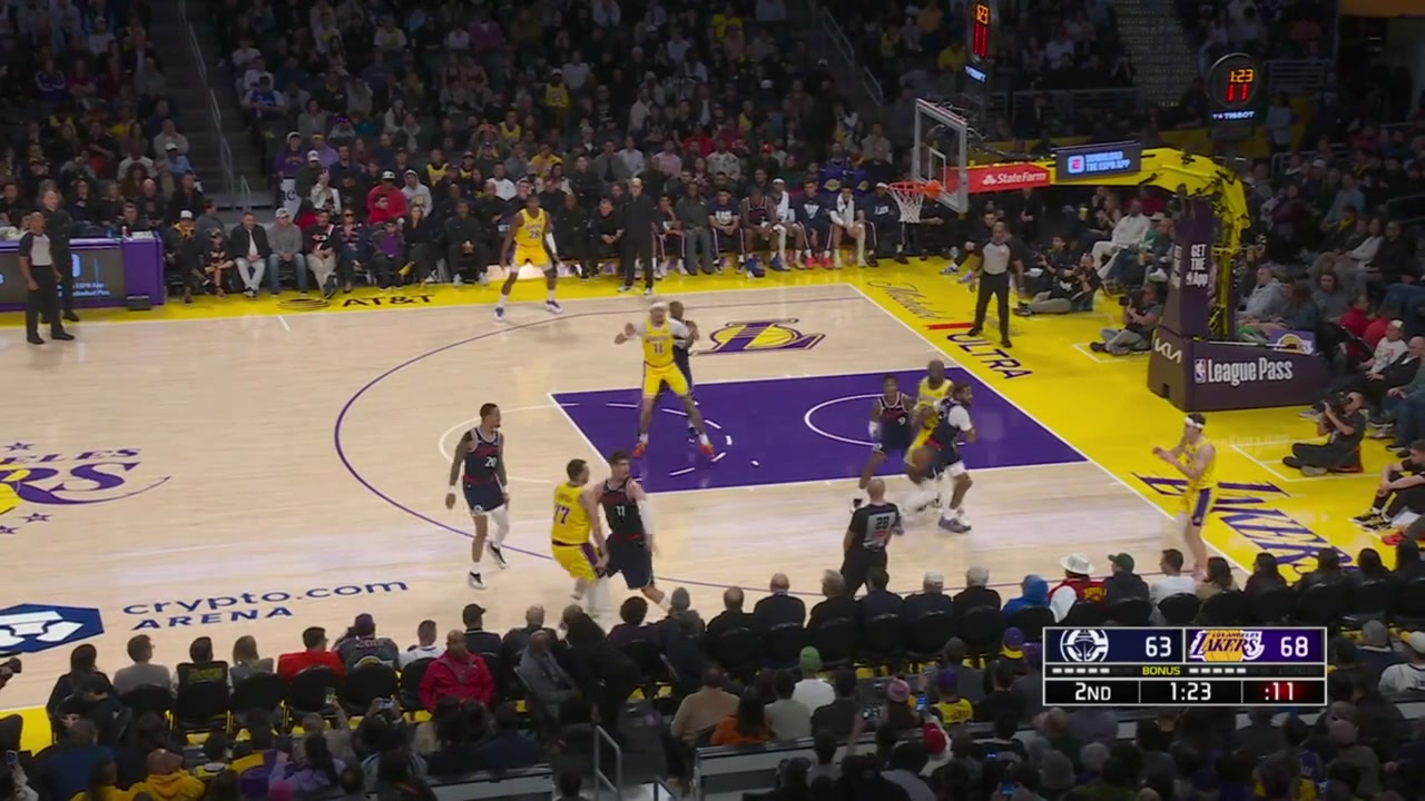 Austin Reaves pulls the Draymond Green on Derrick Jones Jr pulls the Pete Maravich behind the back pass fake and scores the layup with replays Lakers and ESPN commentaries