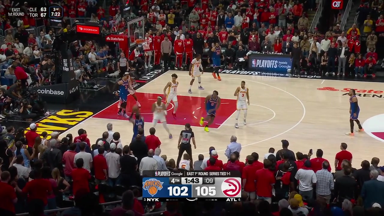 Miles McBride hits the 3-pointer to tie the game and Jalen Brunson scores the And-1 to give the Knicks the lead with 63 seconds remaining with replays