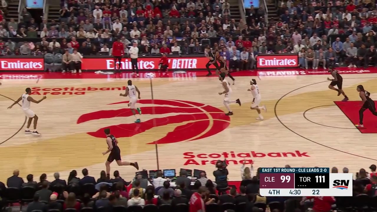 RJ Barrett hits the floater and Scottie Barnes finds Jamison Battle for another big 3 putting the Raptors up 17 with less than 4 minutes remaining in regulation with a replay