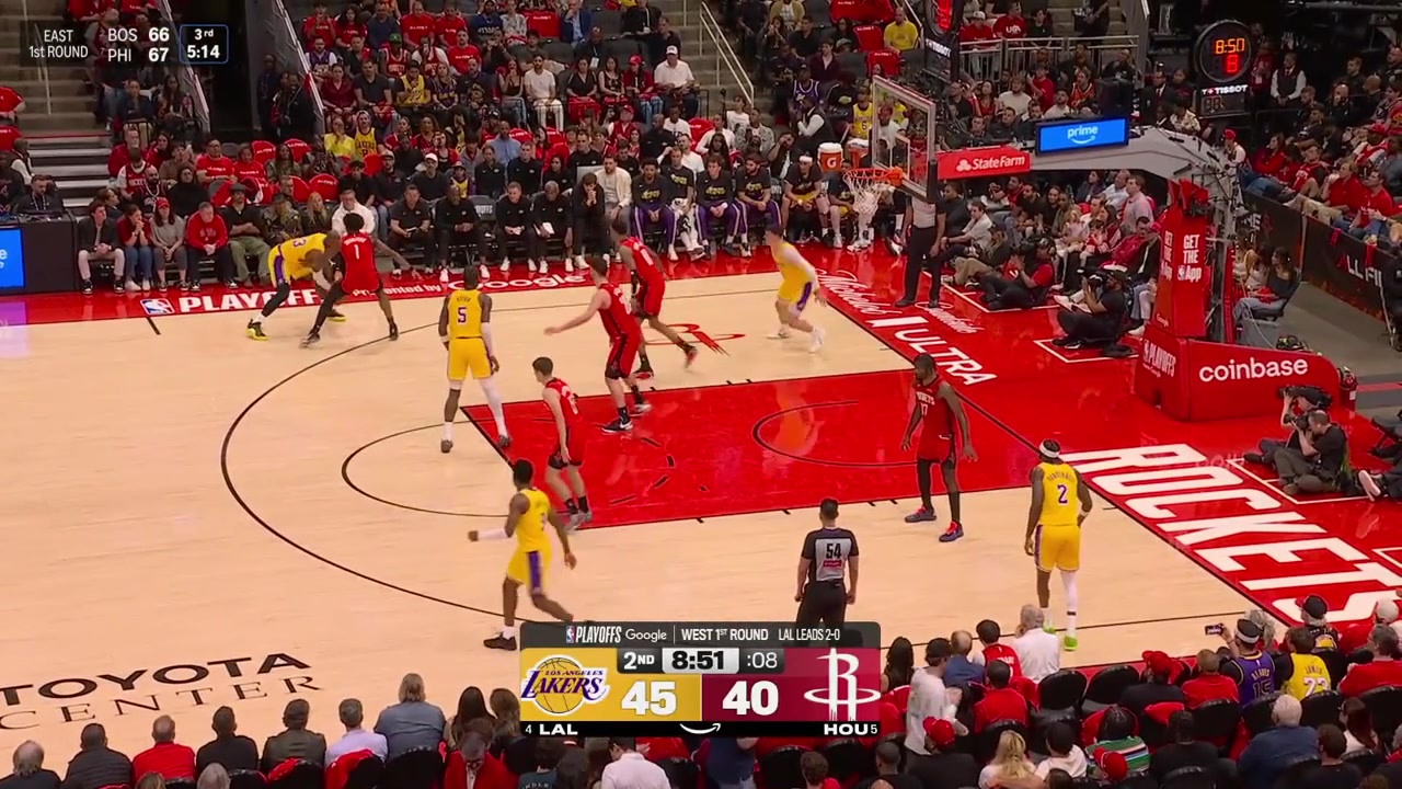 LeBron James banks in the tough one-leg runner over Amen Thompson with replays