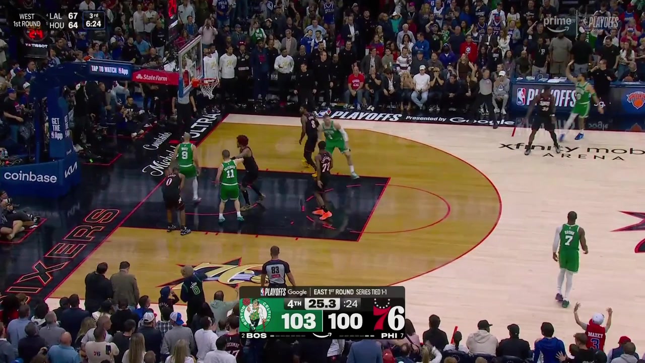 Celtics have a 6 point lead with 25s remaining after Tatum's clutch 3