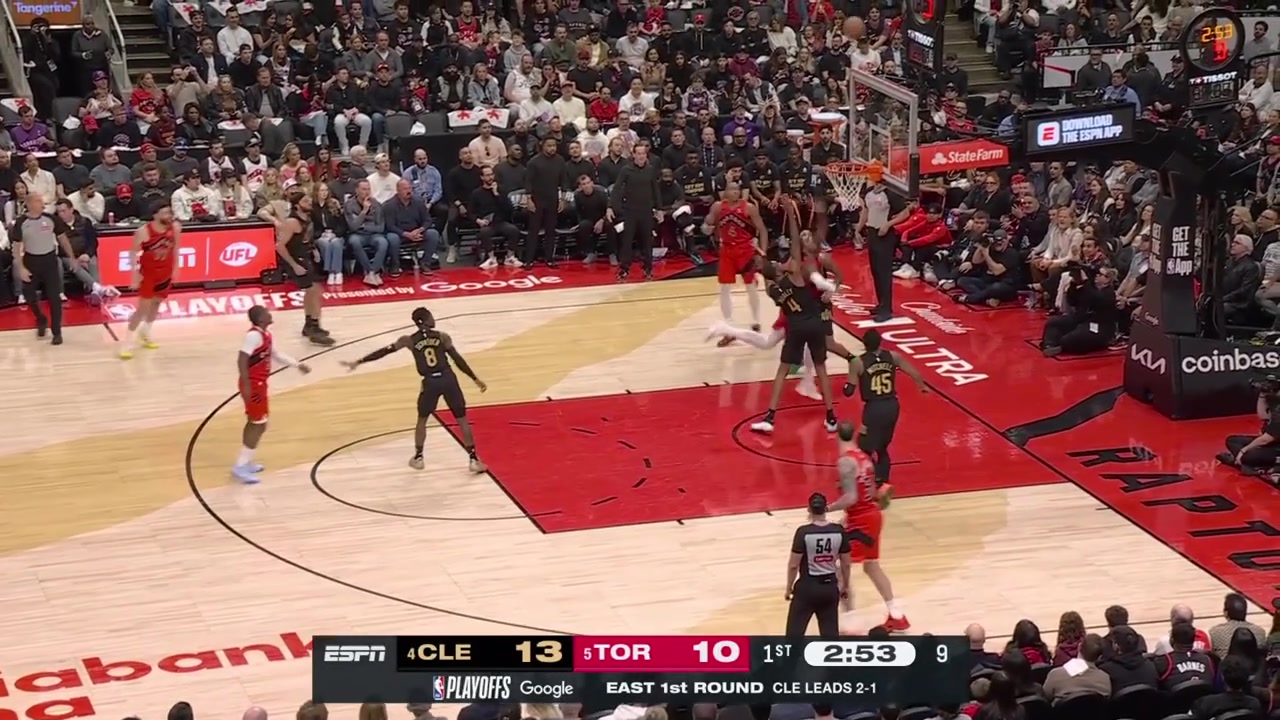 Mop guy recovers the ball from behind the backboard and scores