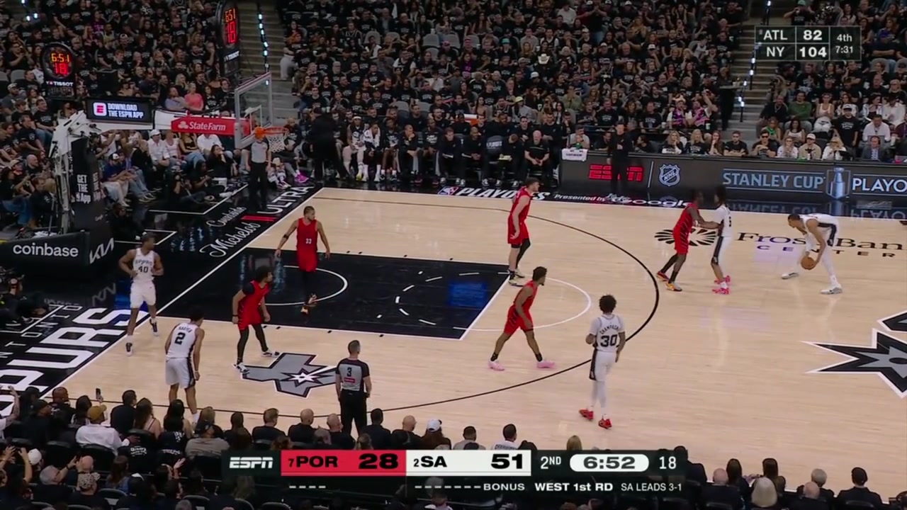 Spurs open up a 26 point lead in the first 18 minutes with 3 by Wemby