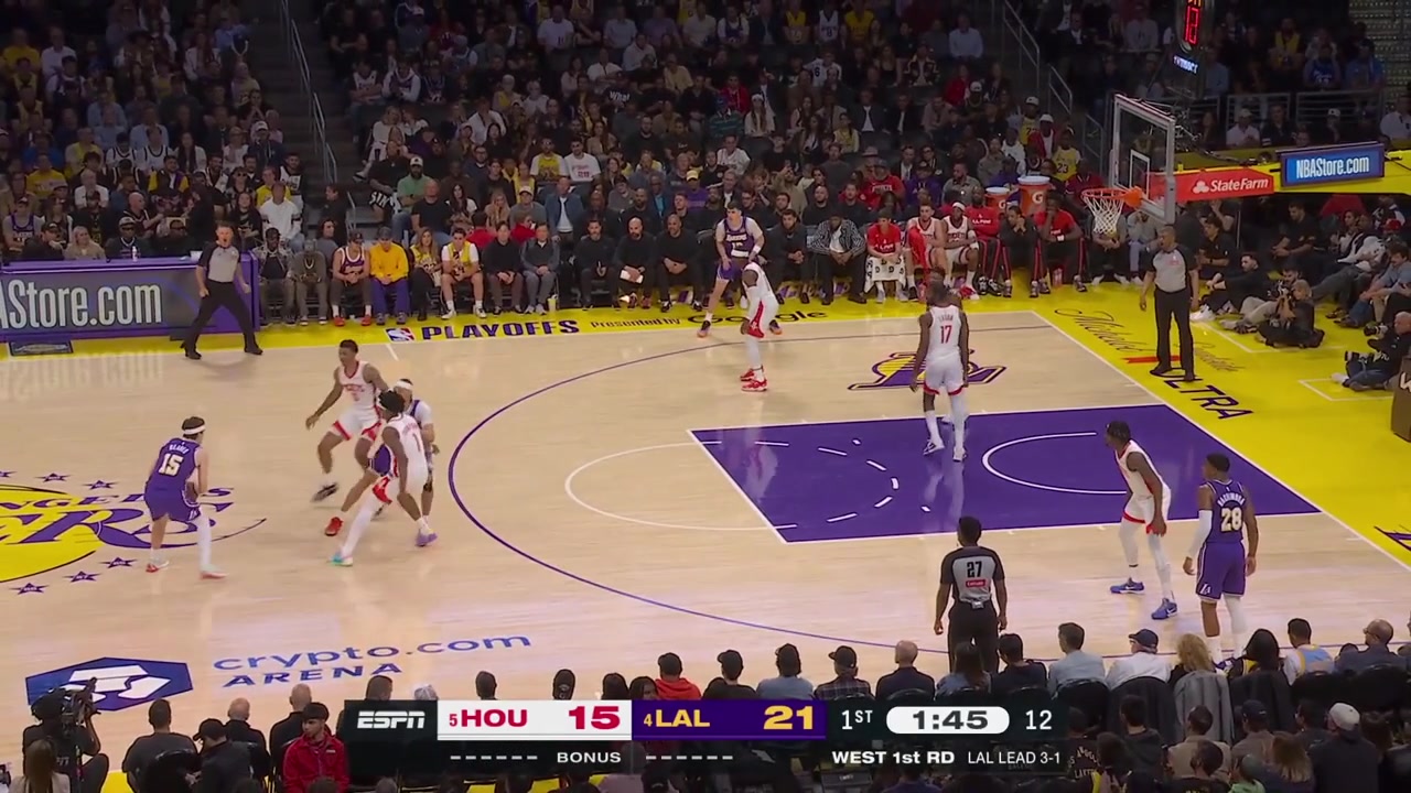 Jabari Smith Jr fouls Austin Reaves on the 3-point attempt Reaves makes all three free throws and draws the foul at the other end from Dorian Finney-Smith on the screen with replays