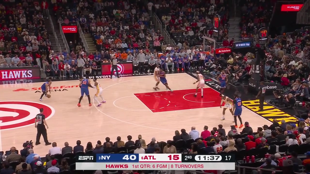 OG Anunoby hits the 3-pointer to give him 17 points outscoring the Hawks 17 to 15 with a replayThen he gets the steal and gets fouled