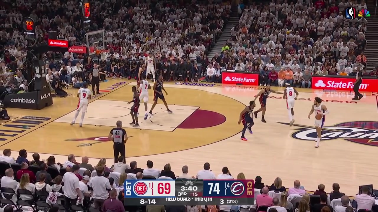 Cade Cunningham hits the jumper then continues with great defense on Donovan Mitchell forcing a turnover and then scores the And-1 layup to tie the game with replays