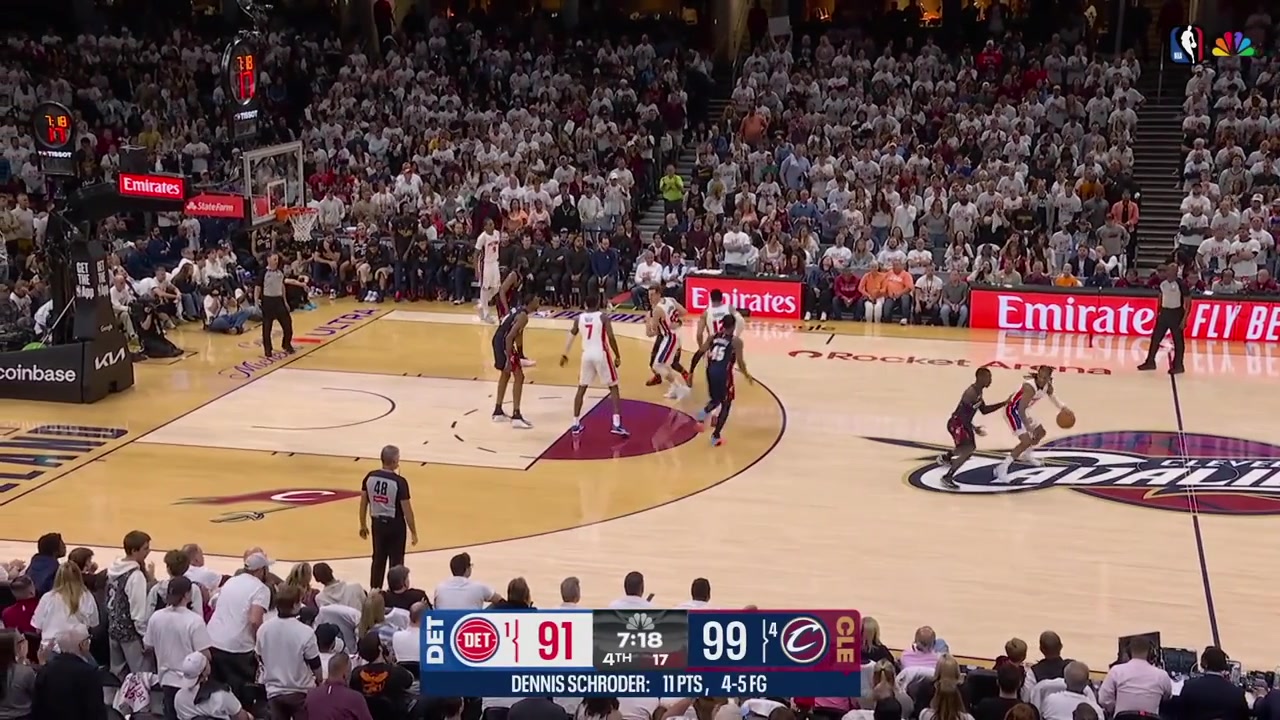 Duncan Robinson banks in the 3-pointer despite the rear contest by Sam Merrill with a replay