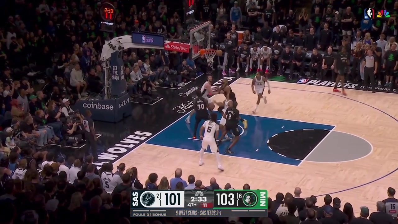 Anthony Edwards scores the clutch layup off the offensive rebound by Wolves putting them up 4