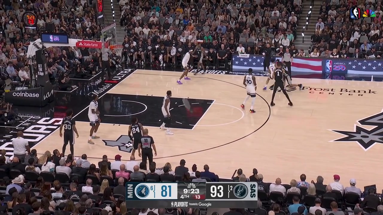 Castle dances around the Wemby screen and leaps in to the paint to thrown down the jam