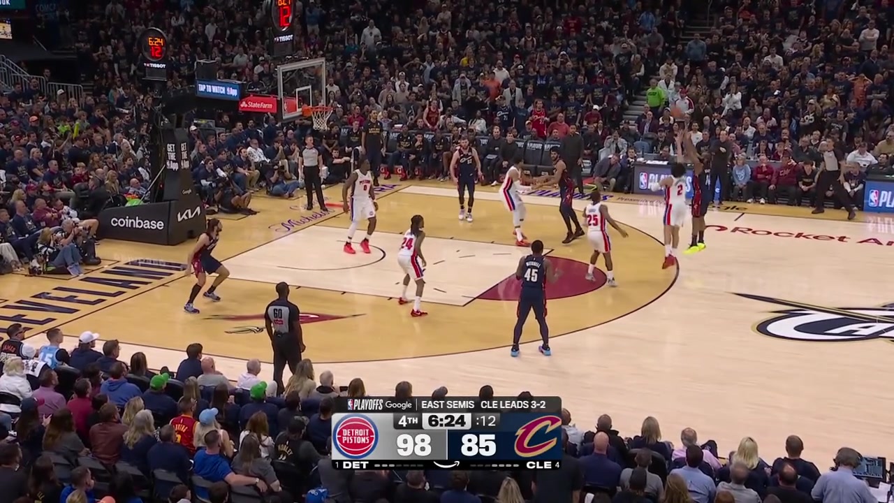 Sweaty James Harden falls on the floor and shortly after Harden with the inbound pass to Dean Wade who awkwardly slips on the sweat left by Harden leading to a fastbreak dunk by Tobias Harris with 6 minutes remaining in regulation with a replay