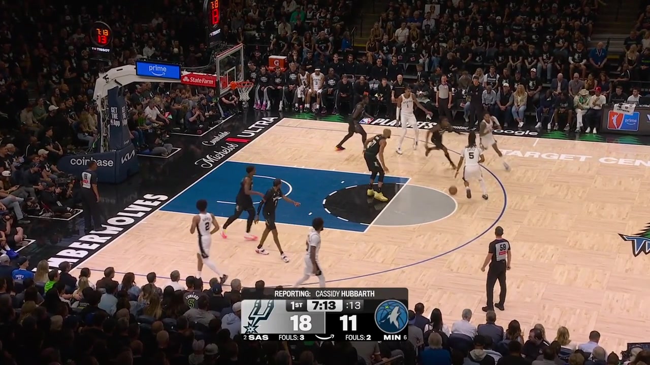 Rudy Gobert blocks Victor Wembanyama on the jumper attempt who also flails Wemby also struggles to grab a defensive rebound at the other end leading to a turnover