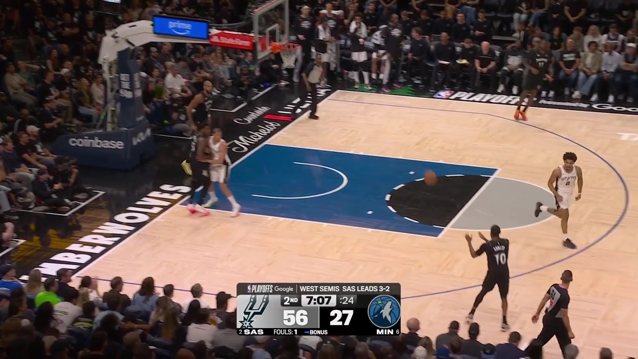 Terrence Shannon Jr scores the tough And-1 layup on Victor Wembanyama as the Timberwolves score their first points of the 2nd quarter going scoreless for 5 minutes during a 20-0 run Spurs' timeout