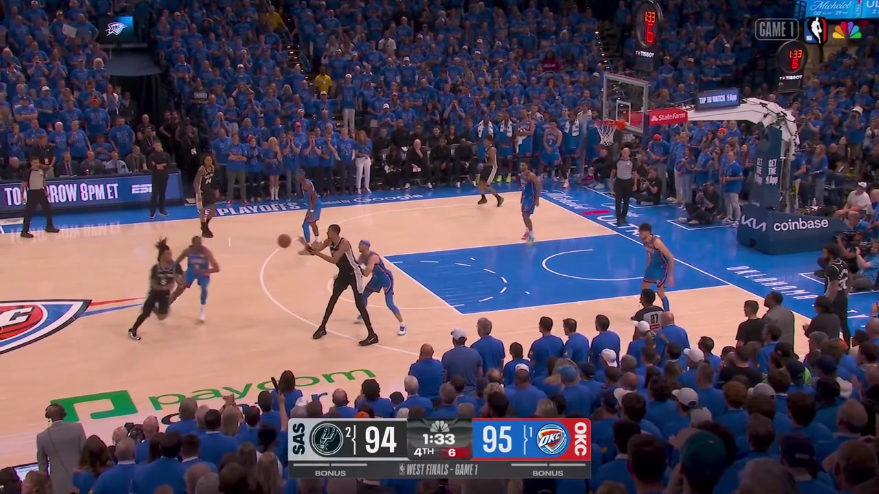 Julian Champagnie hits the clutch corner 3 to beat the shot clock and Jalen Williams hits the floater over Wemby to tie the game