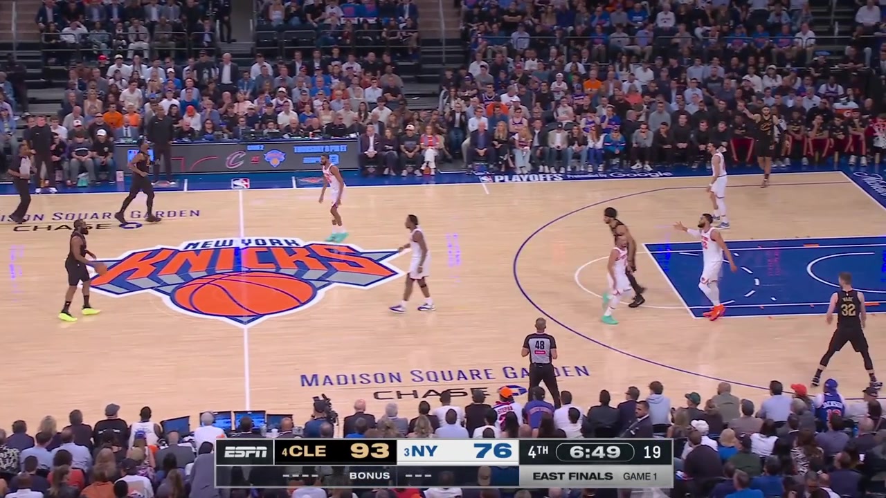 Donovan Mitchell sends Mikal Bridges away tumbling with a nasty crossover but then turns the ball over