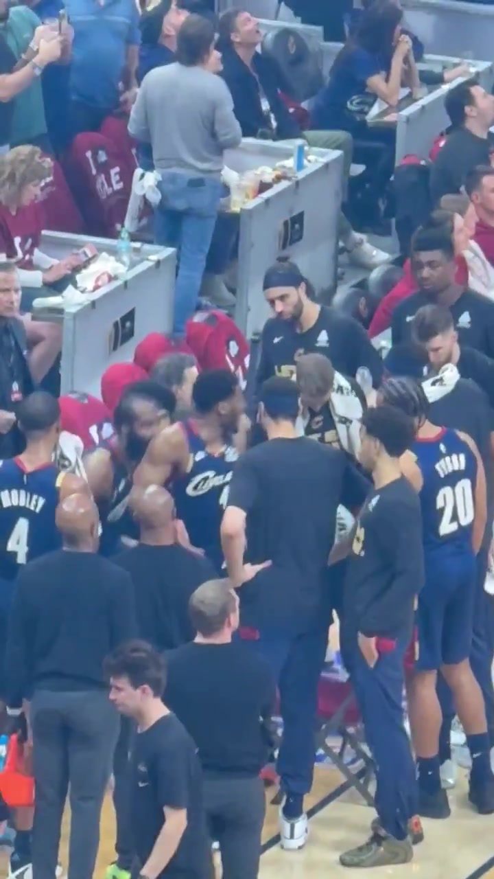 Donovan Mitchell is having words with his teammates None of them seem to be listening intently to what he's saying except Jarrett Allen