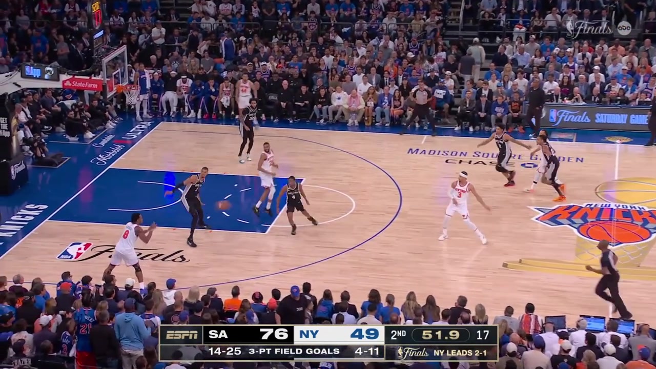 Victor Wembanyama blocks the step back 3 attempt by OG Anunoby
